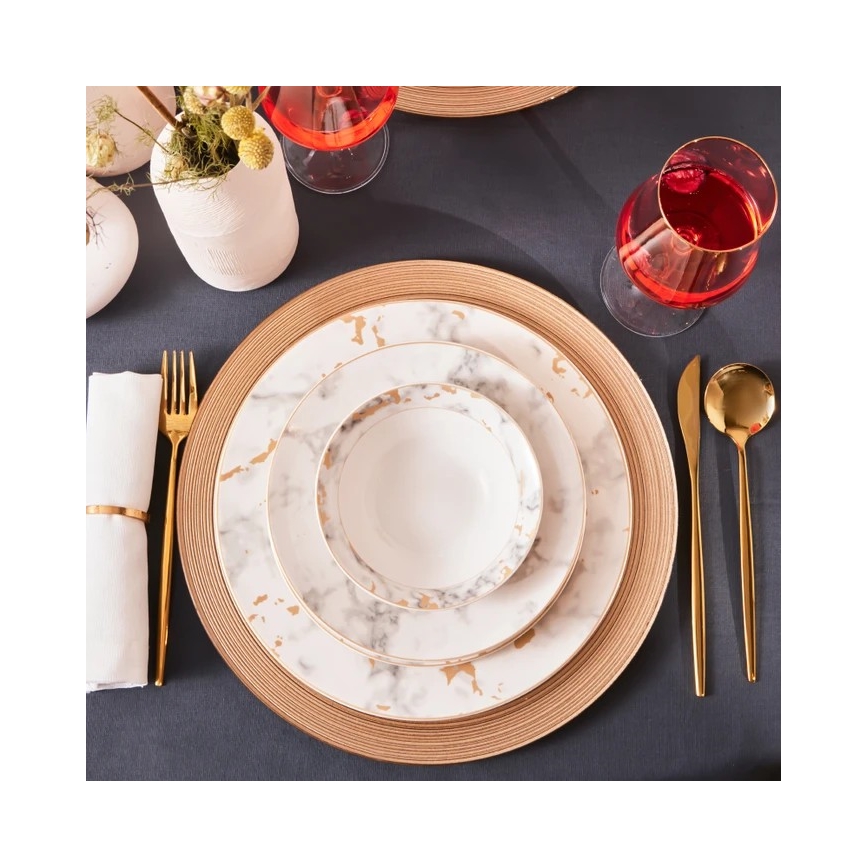 24-piece porcelain dinner set, white/gray