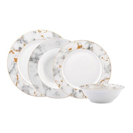24-piece porcelain dinner set, white/gray