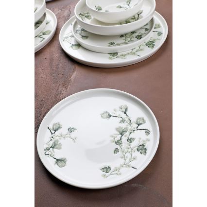 24-piece porcelain dinner set, white/green