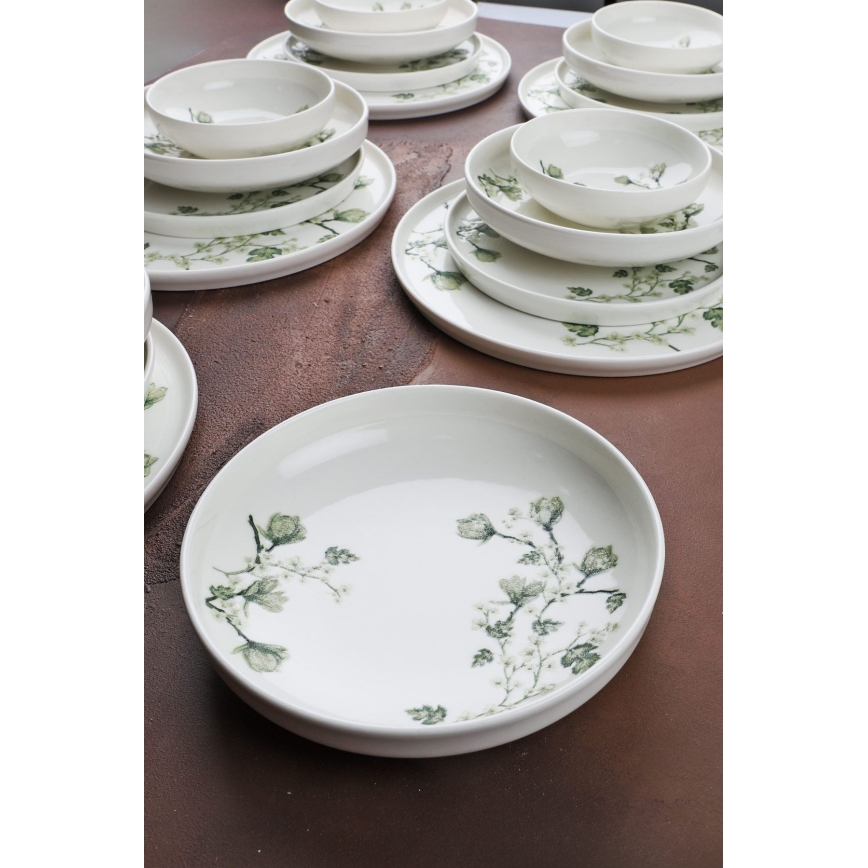 24-piece porcelain dinner set, white/green