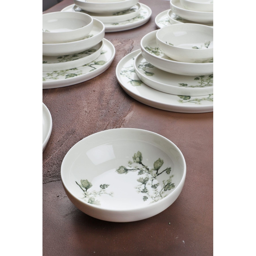 24-piece porcelain dinner set, white/green