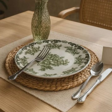 24-piece porcelain dinner set, white/green