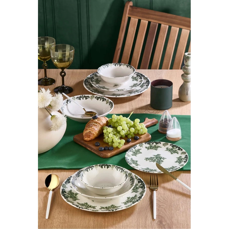 24-piece porcelain dinner set, white/green