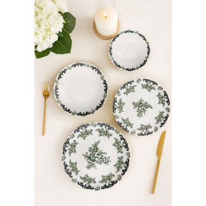 24-piece porcelain dinner set, white/green