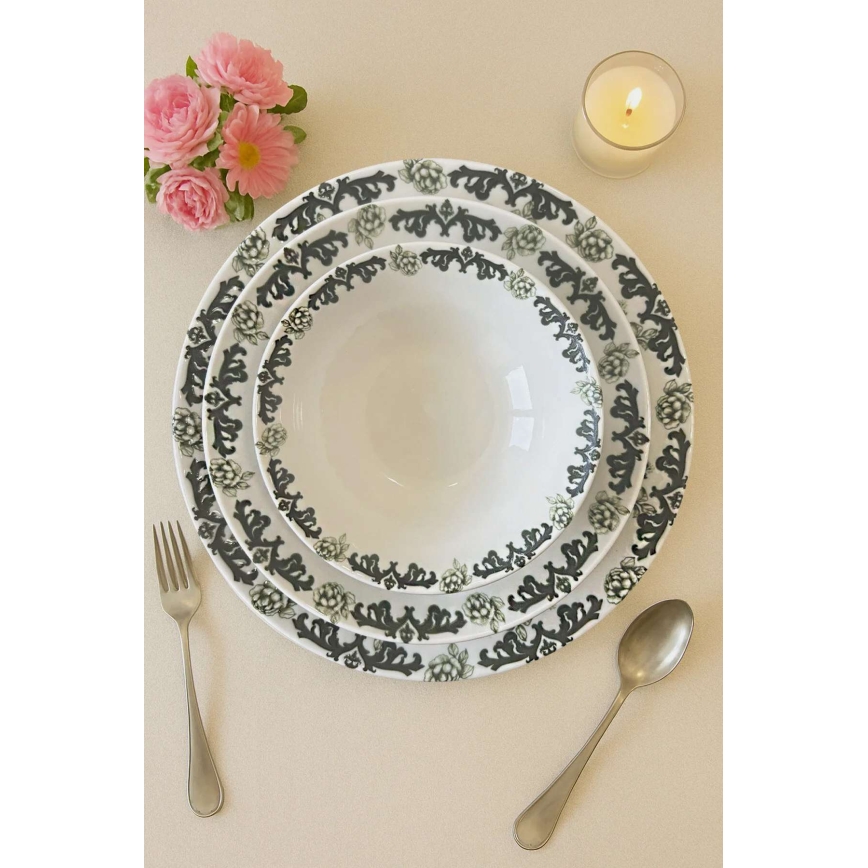 24-piece porcelain dinner set, white/green