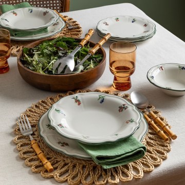 24-Piece Porcelain Dinner Set – White/Green