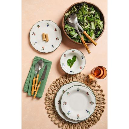 24-Piece Porcelain Dinner Set – White/Green