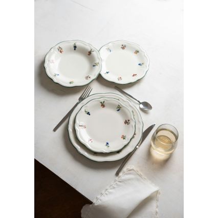 24-Piece Porcelain Dinner Set – White/Green