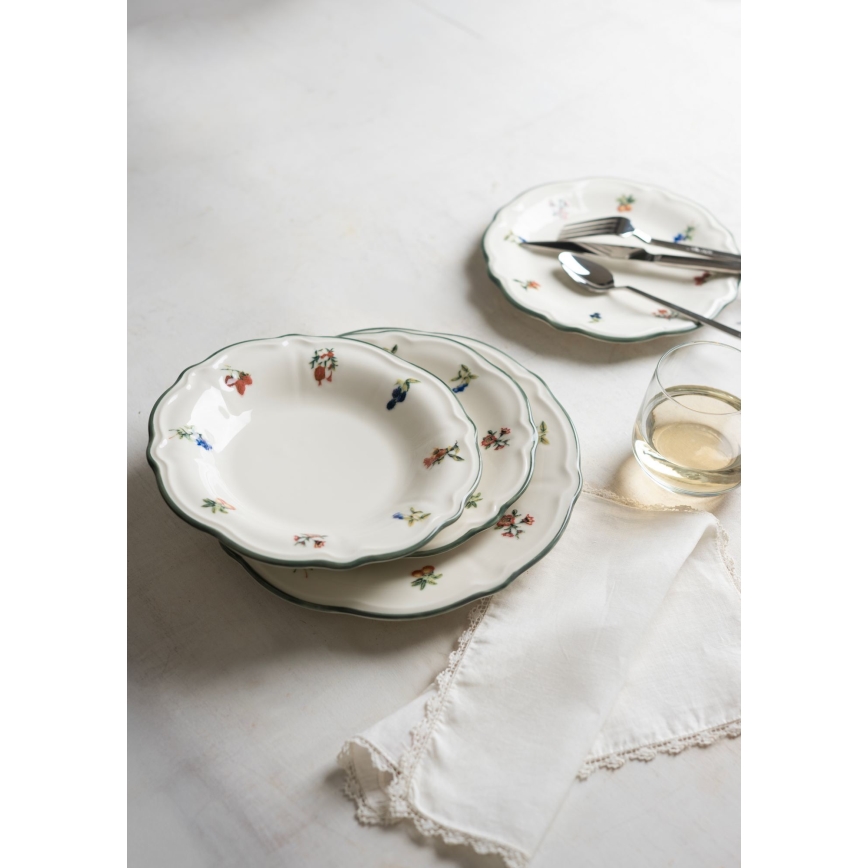 24-Piece Porcelain Dinner Set – White/Green