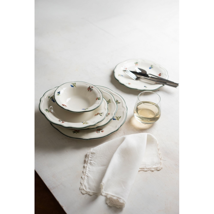24-Piece Porcelain Dinner Set – White/Green