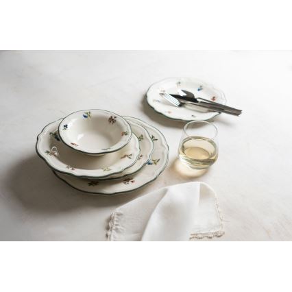 24-Piece Porcelain Dinner Set – White/Green