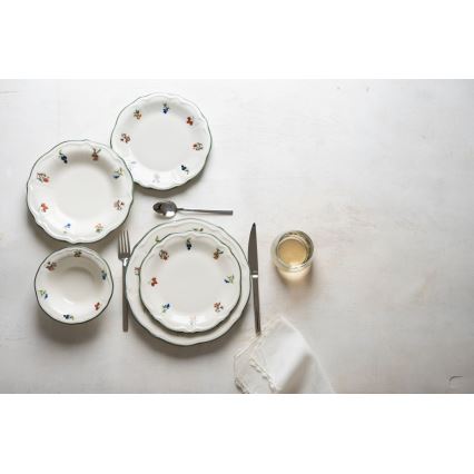 24-Piece Porcelain Dinner Set – White/Green