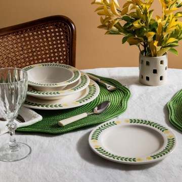 24-piece porcelain dinner set white/green/yellow