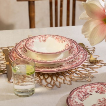 24-piece porcelain dinner set, white/pink