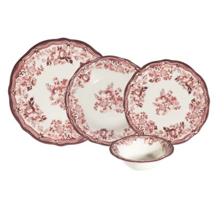 24-piece porcelain dinner set, white/pink