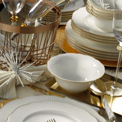 24-piece porcelain dinner set – white with gold accents