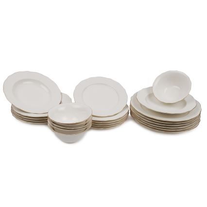 24-piece porcelain dinner set – white with gold accents