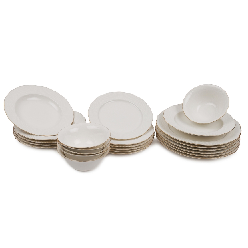 24-piece porcelain dinner set – white with gold accents