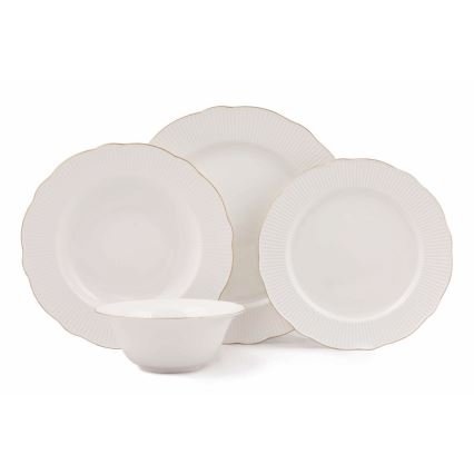 24-piece porcelain dinner set – white with gold accents