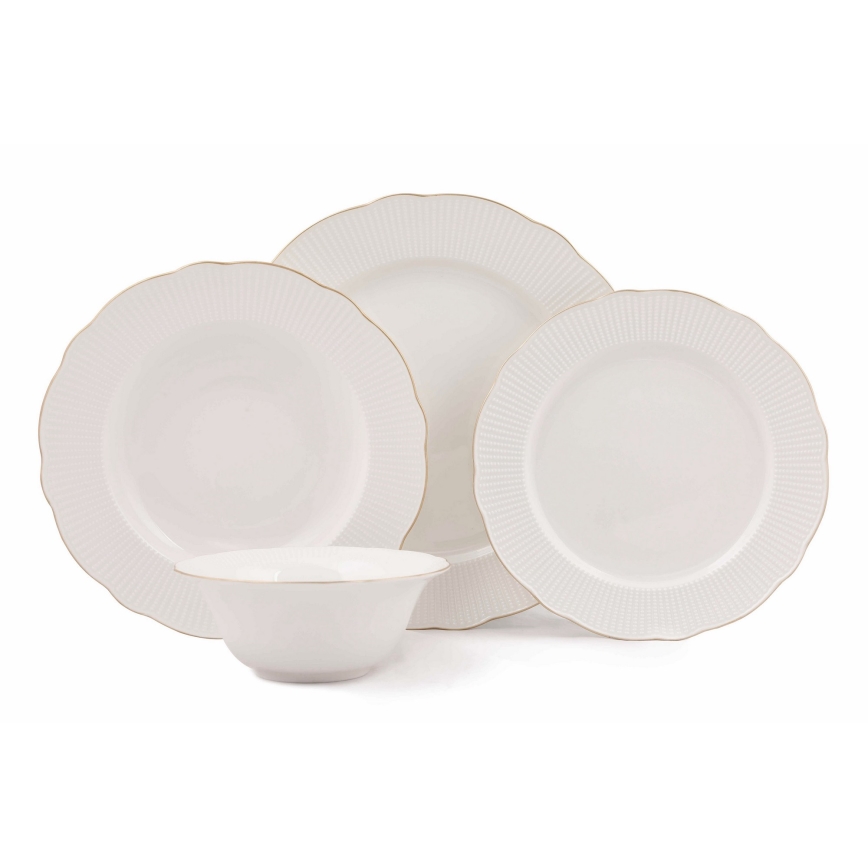 24-piece porcelain dinner set – white with gold accents