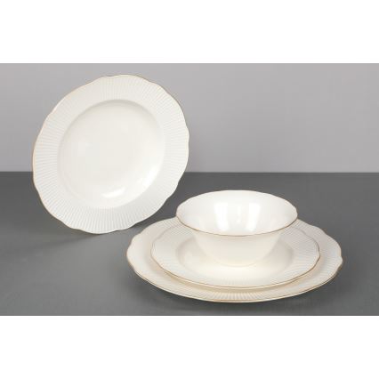 24-piece porcelain dinner set – white with gold accents