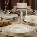 24-piece Porcelain Dinner Set, White with Gold Trim