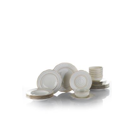 24-piece Porcelain Dinner Set, White with Gold Trim