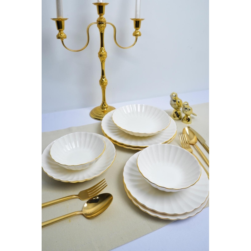 24-piece porcelain dinner set, white with gold trim