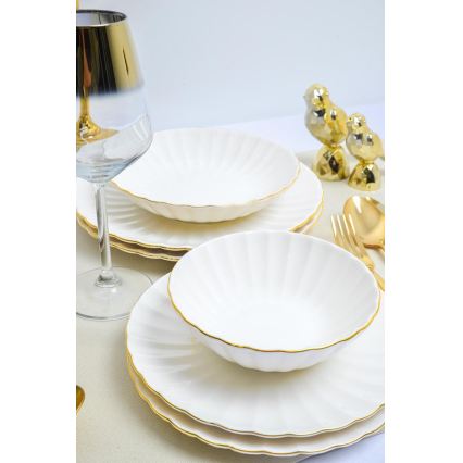 24-piece porcelain dinner set, white with gold trim