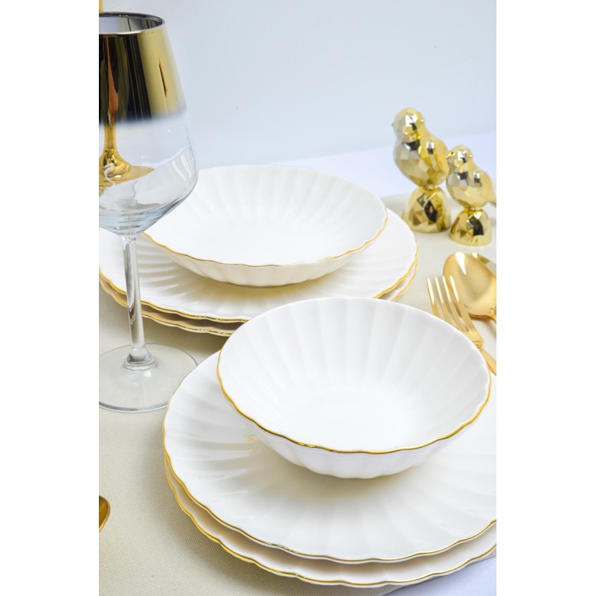 24-piece porcelain dinner set, white with gold trim