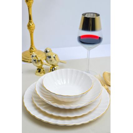 24-piece porcelain dinner set, white with gold trim