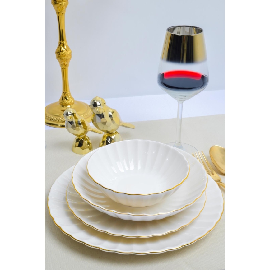 24-piece porcelain dinner set, white with gold trim