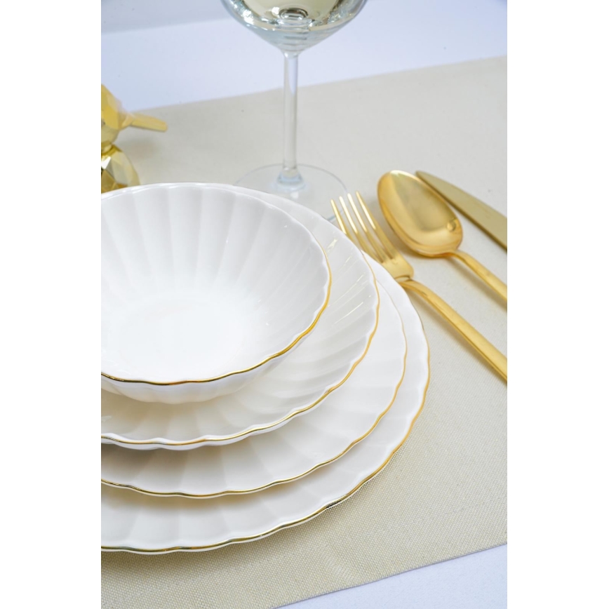 24-piece porcelain dinner set, white with gold trim