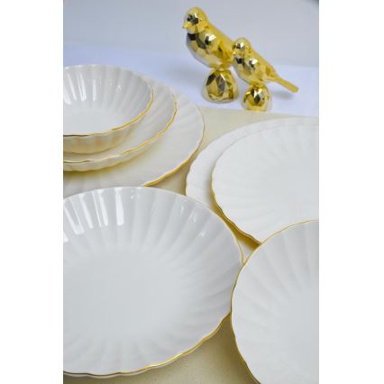 24-piece porcelain dinner set, white with gold trim