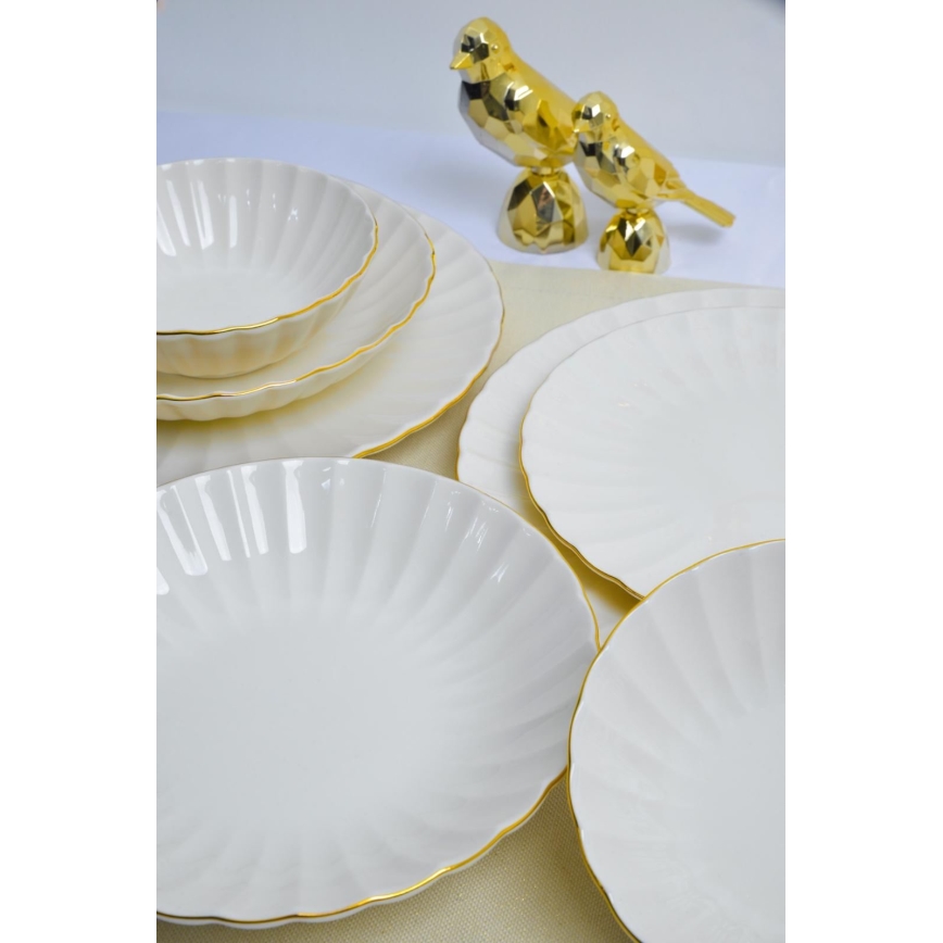 24-piece porcelain dinner set, white with gold trim
