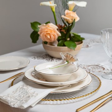 24-piece porcelain dinner set, white with gold trim