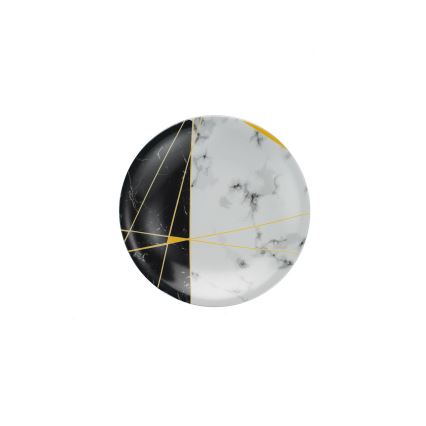 24-piece porcelain dinner set — black/white/gold