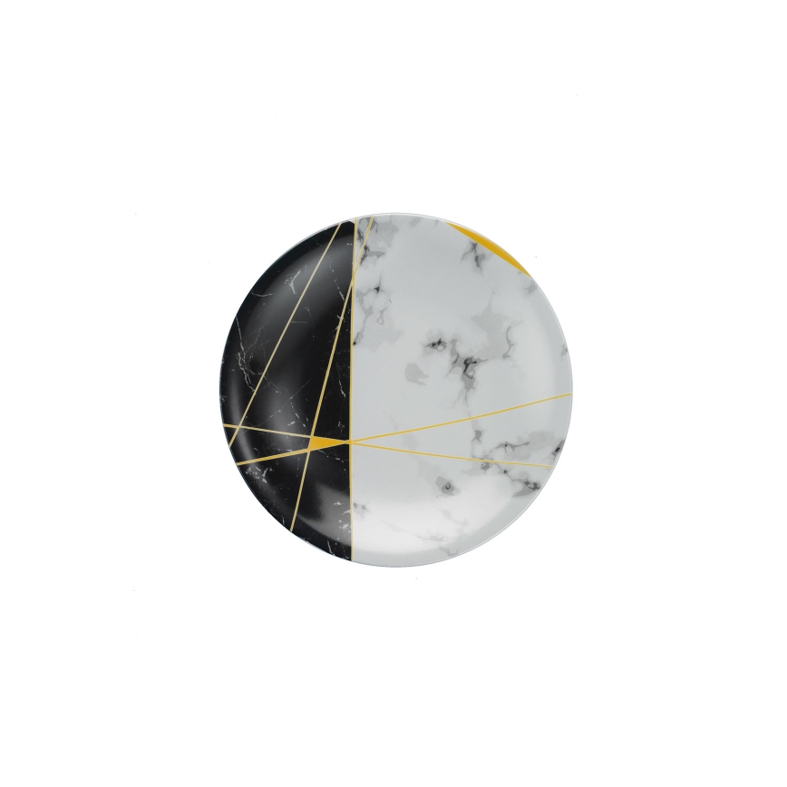 24-piece porcelain dinner set — black/white/gold