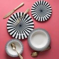 24-piece porcelain dinner set — white/black