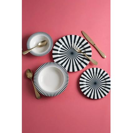 24-piece porcelain dinner set — white/black