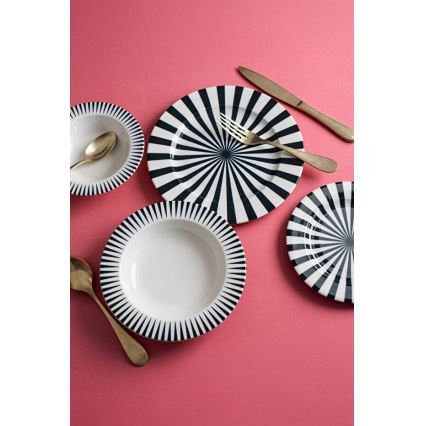 24-piece porcelain dinner set — white/black