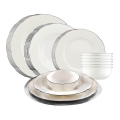 24-Piece Porcelain Dinner Set — White with Silver Trim