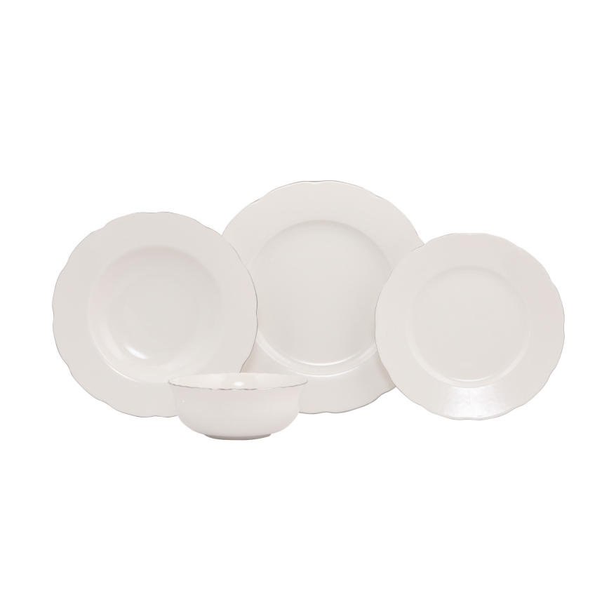 24-Piece Porcelain Dinner Set — White with Silver Trim