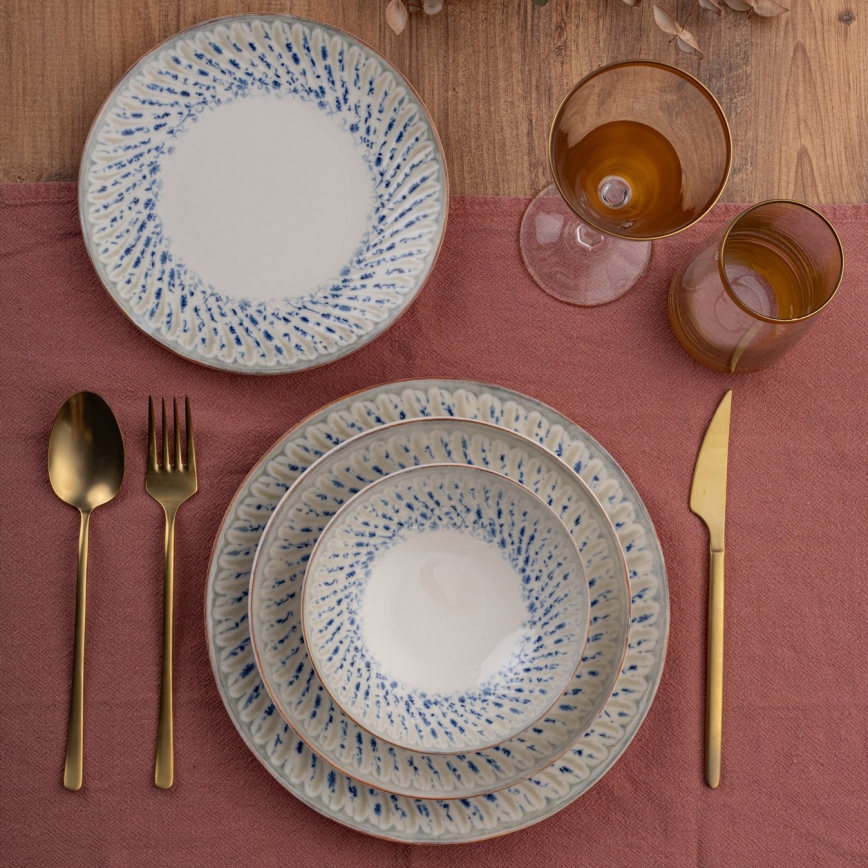 24-piece porcelain dinnerware set, blue/beige