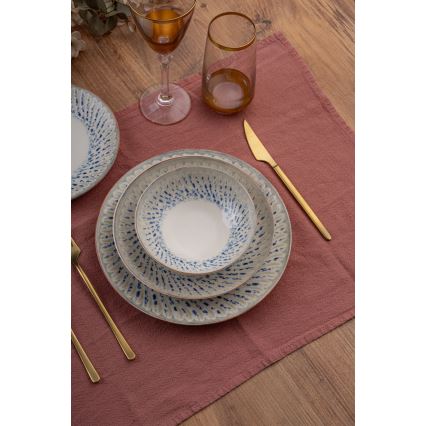 24-piece porcelain dinnerware set, blue/beige