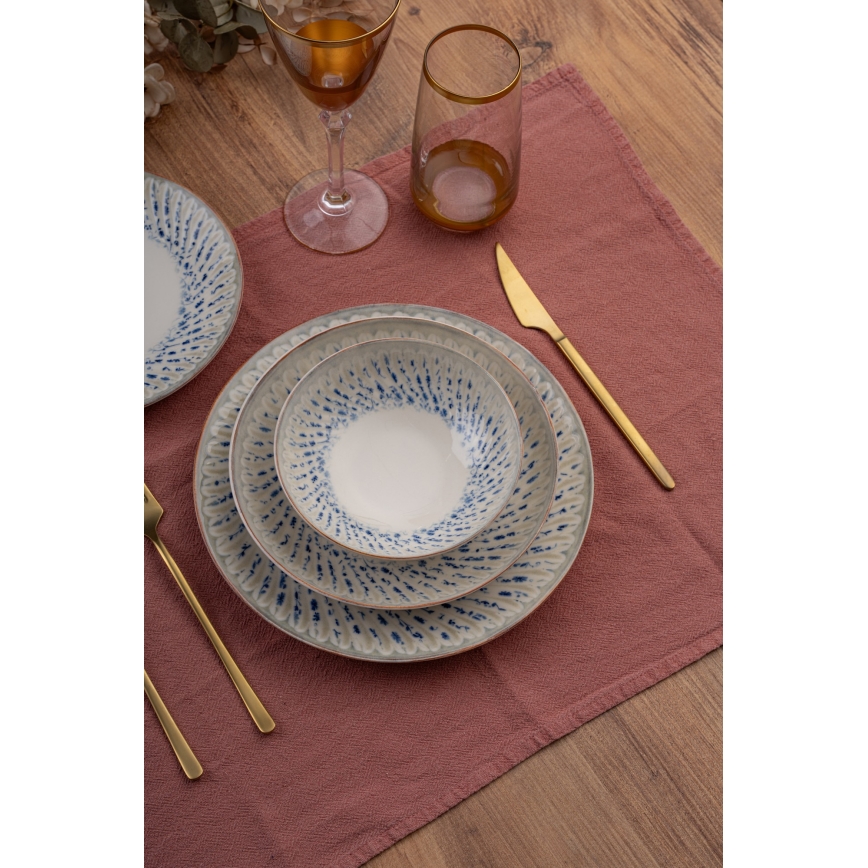 24-piece porcelain dinnerware set, blue/beige