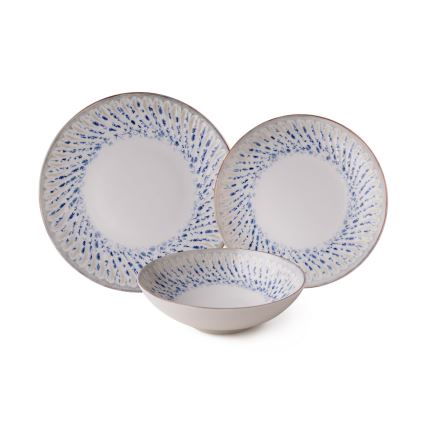 24-piece porcelain dinnerware set, blue/beige