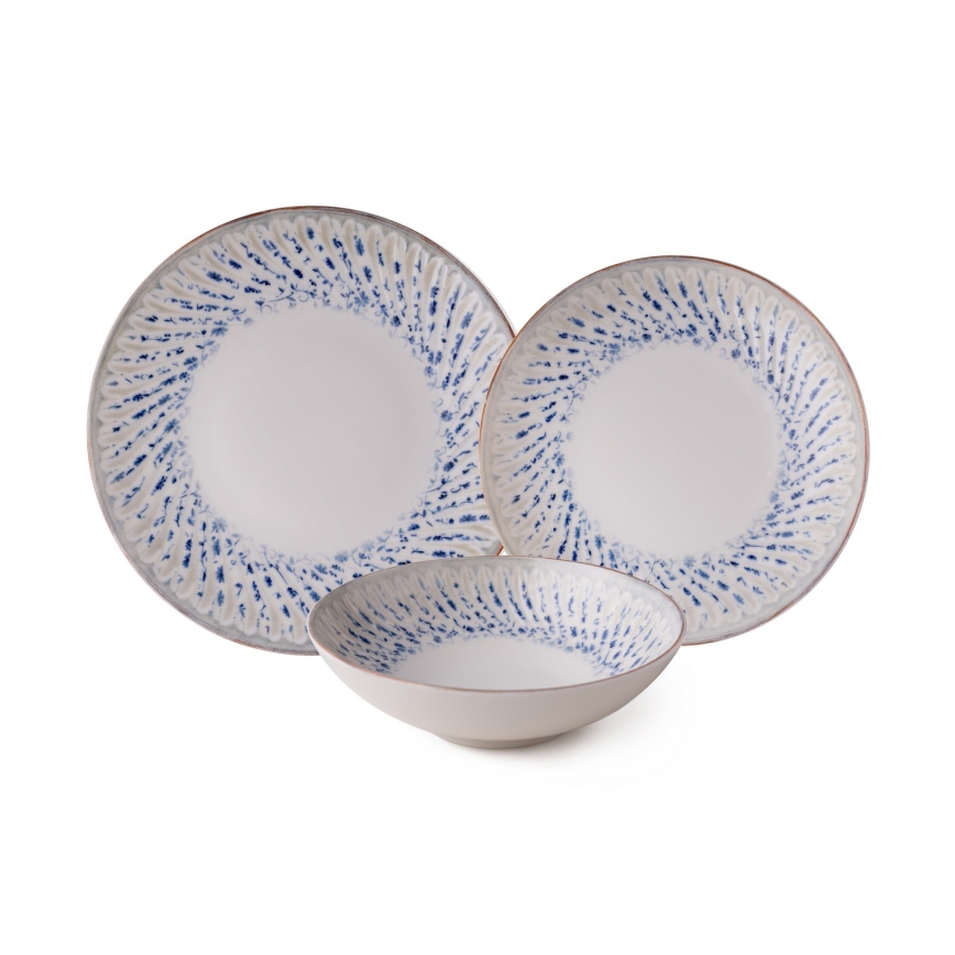 24-piece porcelain dinnerware set, blue/beige