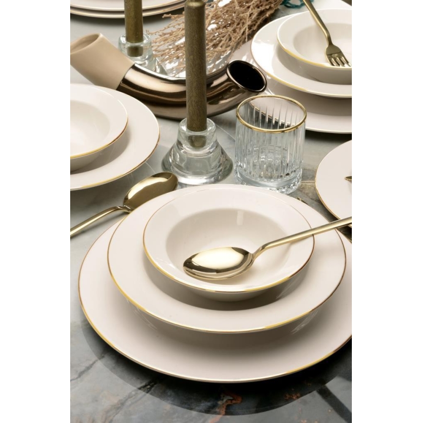 24-Piece Porcelain Dinnerware Set – Cream with Gold Trim