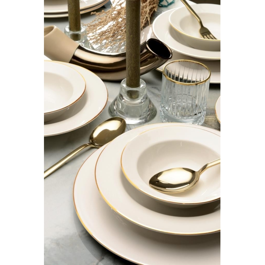 24-Piece Porcelain Dinnerware Set – Cream with Gold Trim